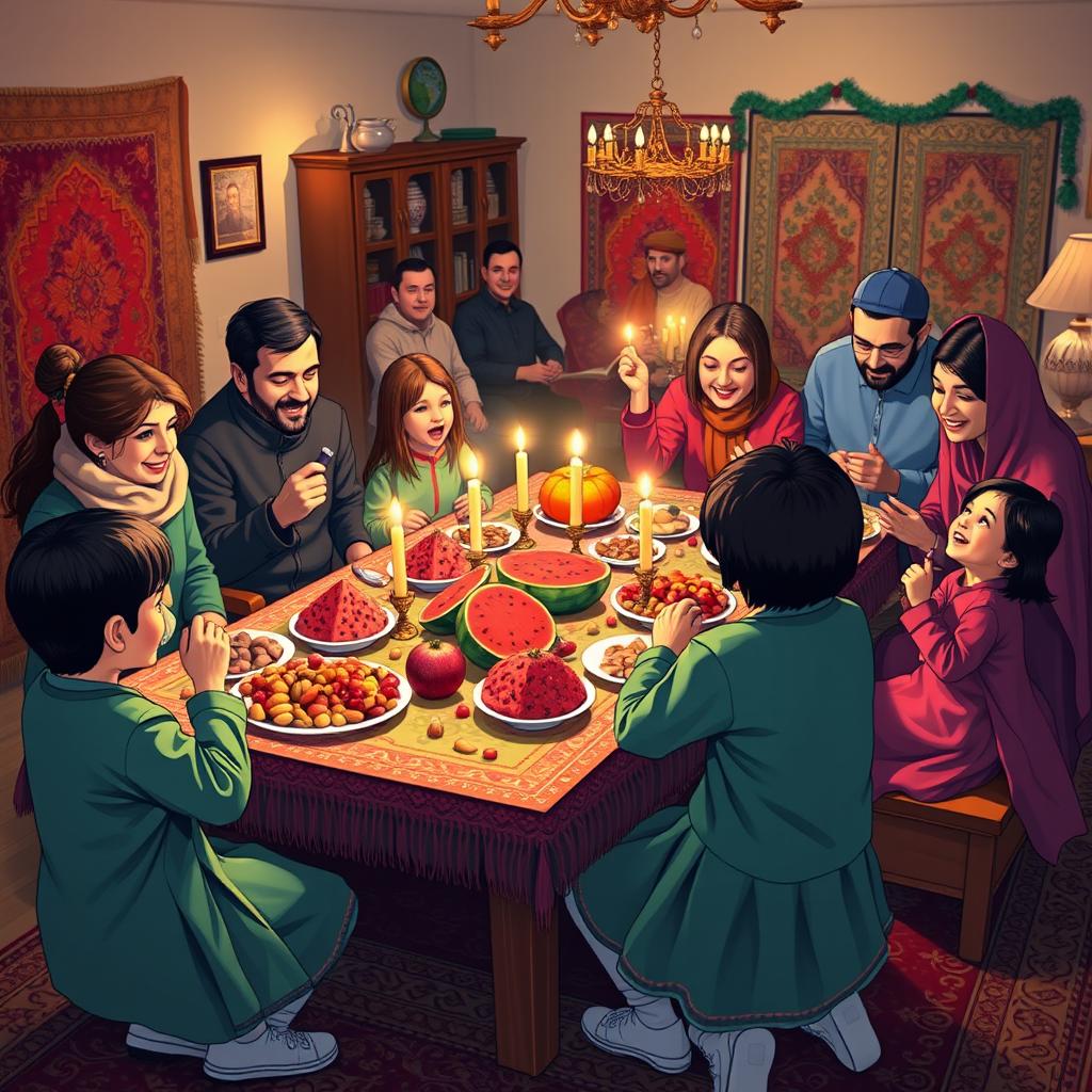 Família iraniana junta na Noite de Yalda
